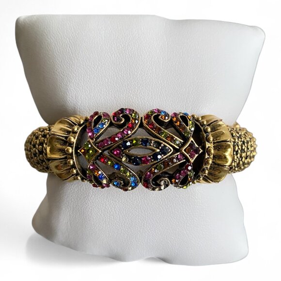 Gold Tone VTG Multi Colour Rhinestone Clamper Bracelet - Picture 1 of 7